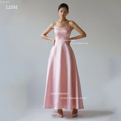 LISM Spaghetti Strap Pink Korea A-Line Evening Dresses Photo Shoot Party Dress Ankle Length Corset Back Formal Party Gowns