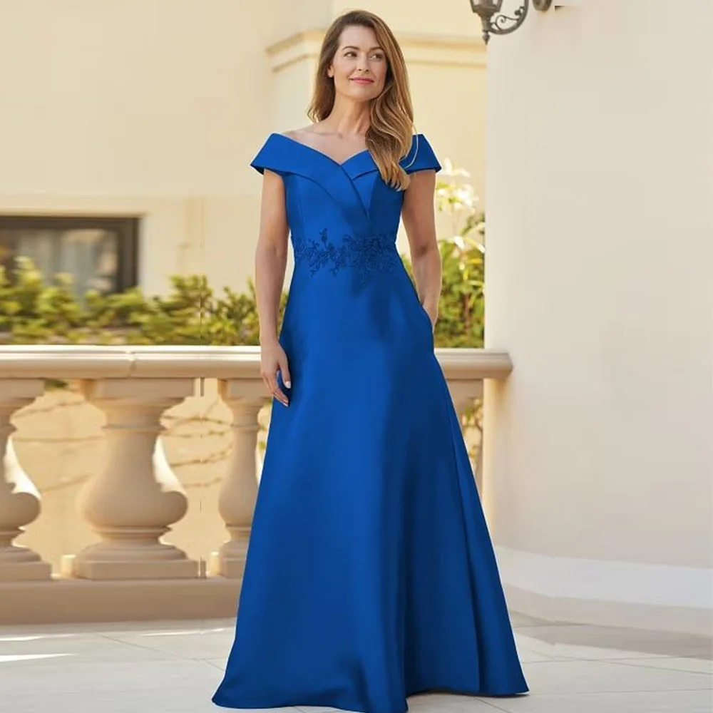 

Elegant Royal Blue Satin Mother Of The Bride Dresses For Weddings Floor Length Formal Party Evening Dress