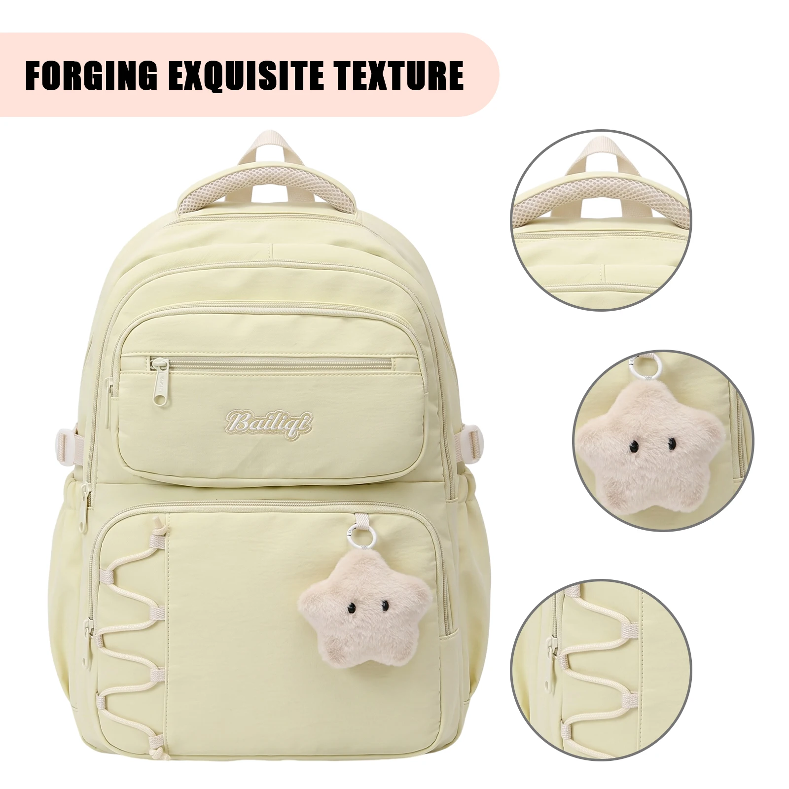 Young Women Backpack Korean Style Lightweight Nylon Multi-Compartment Casual Travel Bag