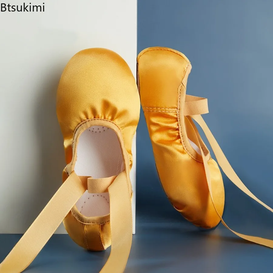 New High Quality Kids Girls Women Satin Bright Color Ribbon Lace-up Free Dance Shoes Ballet Flats Girls' Cat Claw Practice Shoes