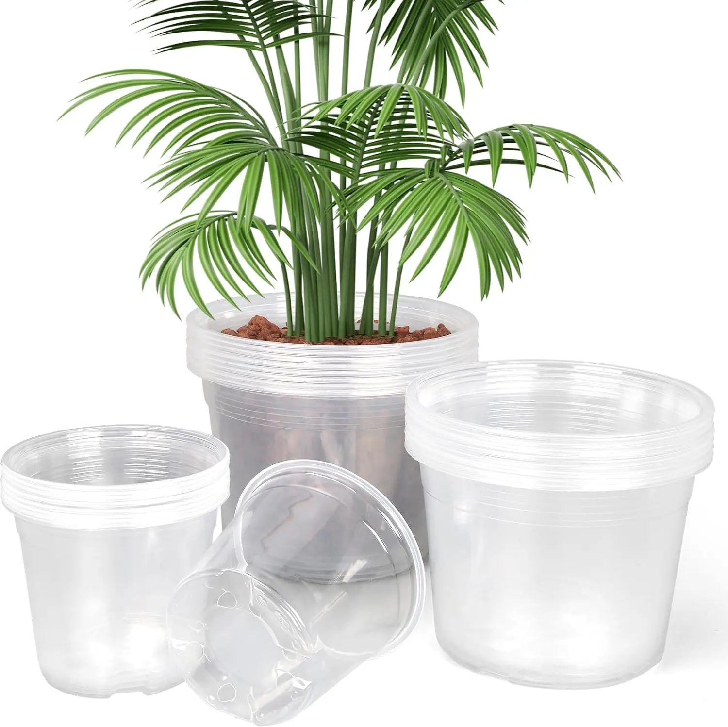 

Набор из 24 прозрачных пластиковых горшков для растений с дренажными отверстиями для выращивания в помещении и на улице, размеры 6/8/10 дюймов