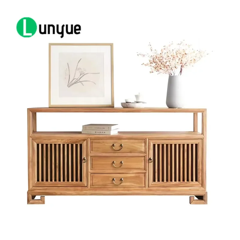 Solid Wood Living Room Storage Cabinet Custom Floor Console Table with Drawers for Home Furniture Organization Durable