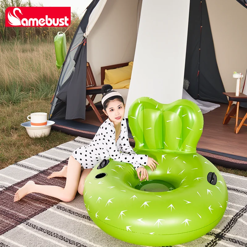 Camebust Cactus Pattern Outdoor Inflatable Air Sofa Foldable Camping Lounge Chair with Mesh Backrest for Comfortable Seating