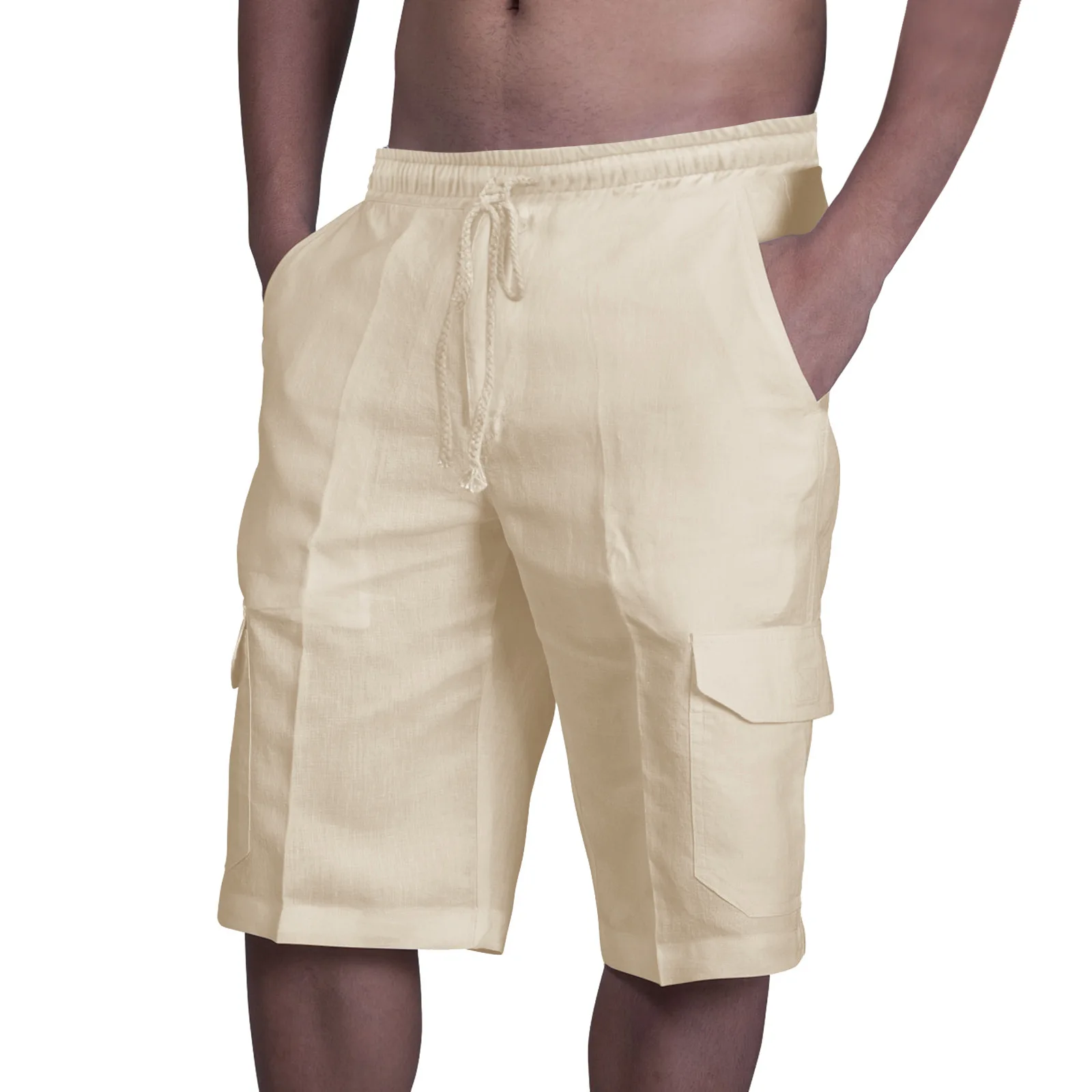 Men\'s Monochromatic Cargo Shorts, Praia Lazer, Viagem, Verão, M-3XL