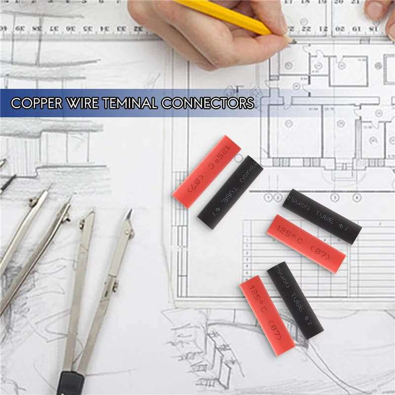 ABSE-150 Pcs Copper Wire Terminal Connectors, AWG 2 4 6 8 10 12 Ring Lug Kit With 70 Pcs Heat Shrink 80Pcs Battery Cable Lugs