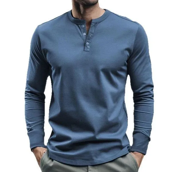 Autumn and winter long-sleeved t-shirt men's t-shirt twill Henry fashion cross-border men's casual solid color bottoming shirt
