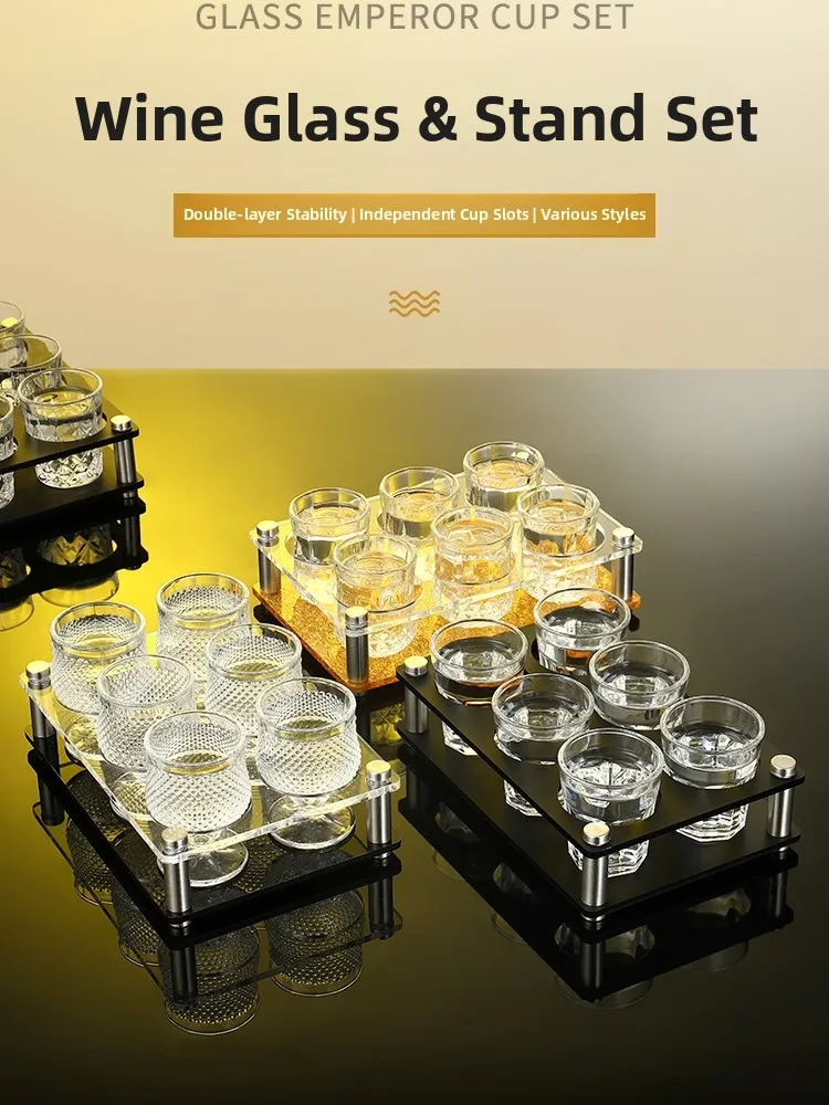 Creative Diamond Glass White Wine Cup Set with Cup Holder Lightweight Luxury Small Liquor Cup Chinese Style Home Use Cup