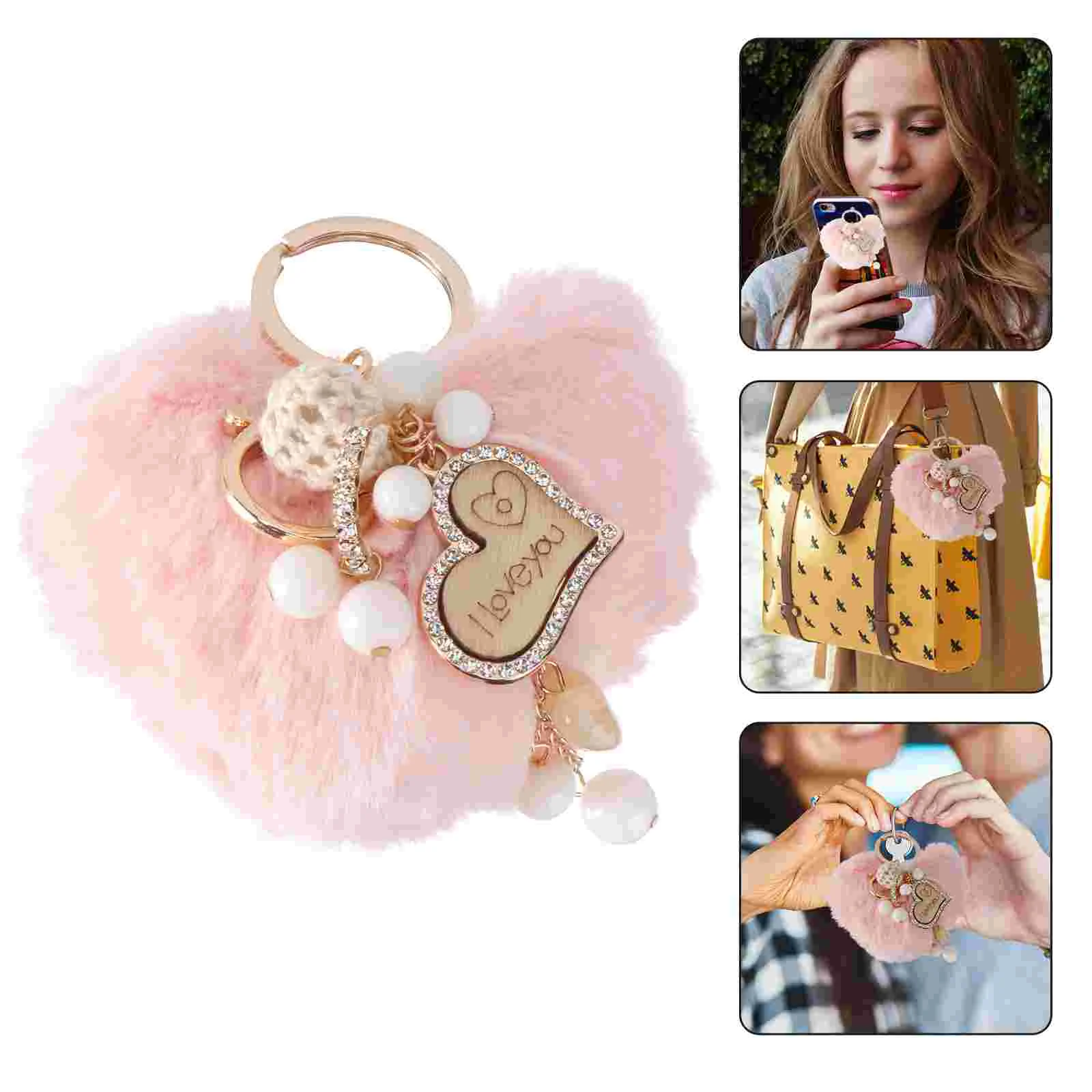 

Plush Keychain Ring Heart Pendant Shape Rings Holder Bag Ornament Pendants Decor​​​​​​​