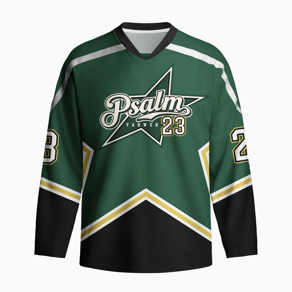 Men's New Oversized Environmentally Friendly Full Printed Long Sleeved Shirt, God Bless You, Ice Hockey Printed Jersey