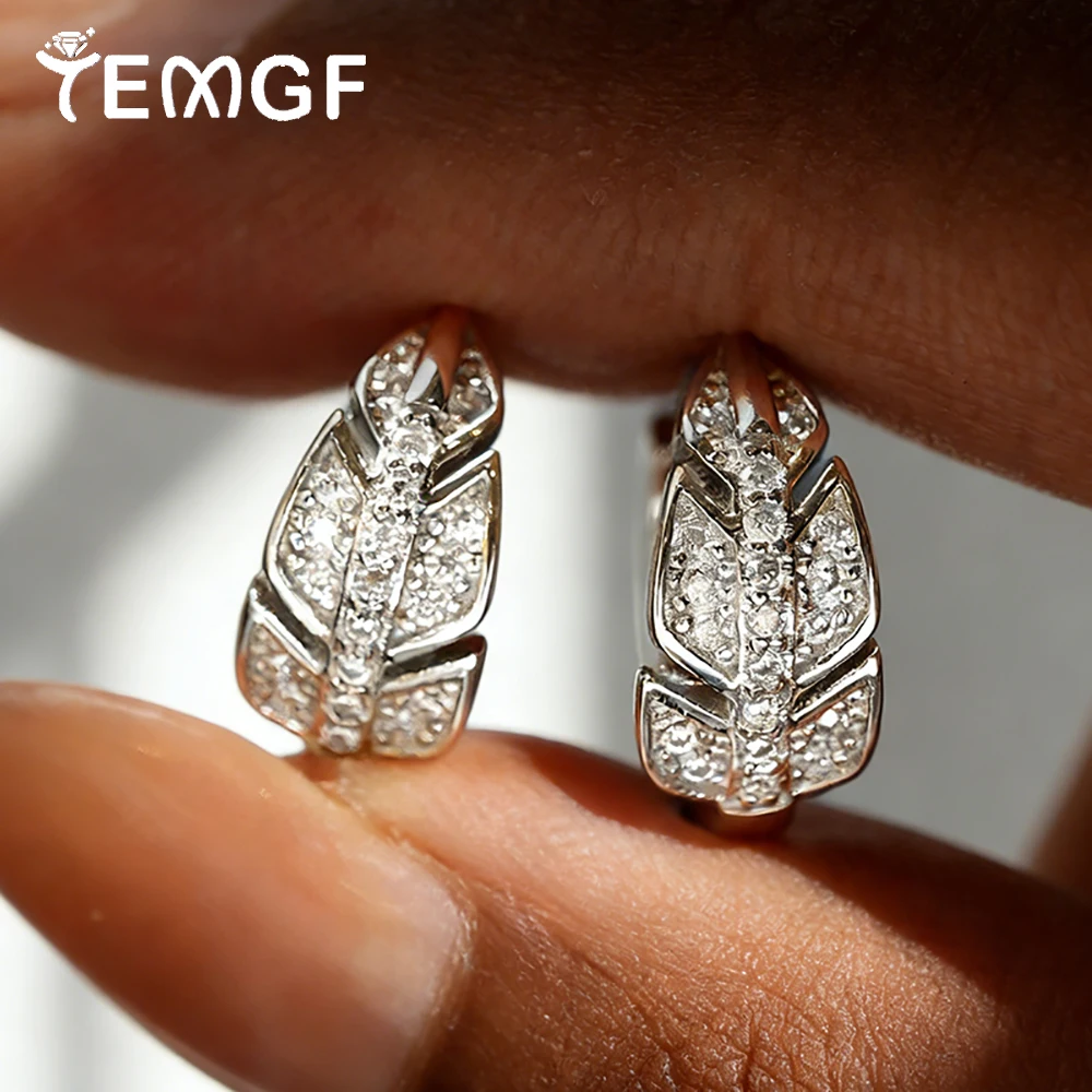 

TEMGF Full D Color Moissanite Studs Earrings for Women Men S925 Silver Leaf Shape Ear Jewelry Hip Hop Party Shiny Lab Diamond