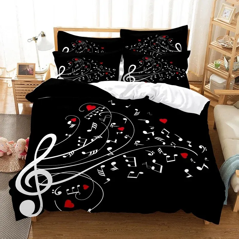 

3d Music Bedding Set Digital Printing Bed Linen Queen Size Bedclothes Drop Ship Fashion Design Black And White Duvet Cover Sets