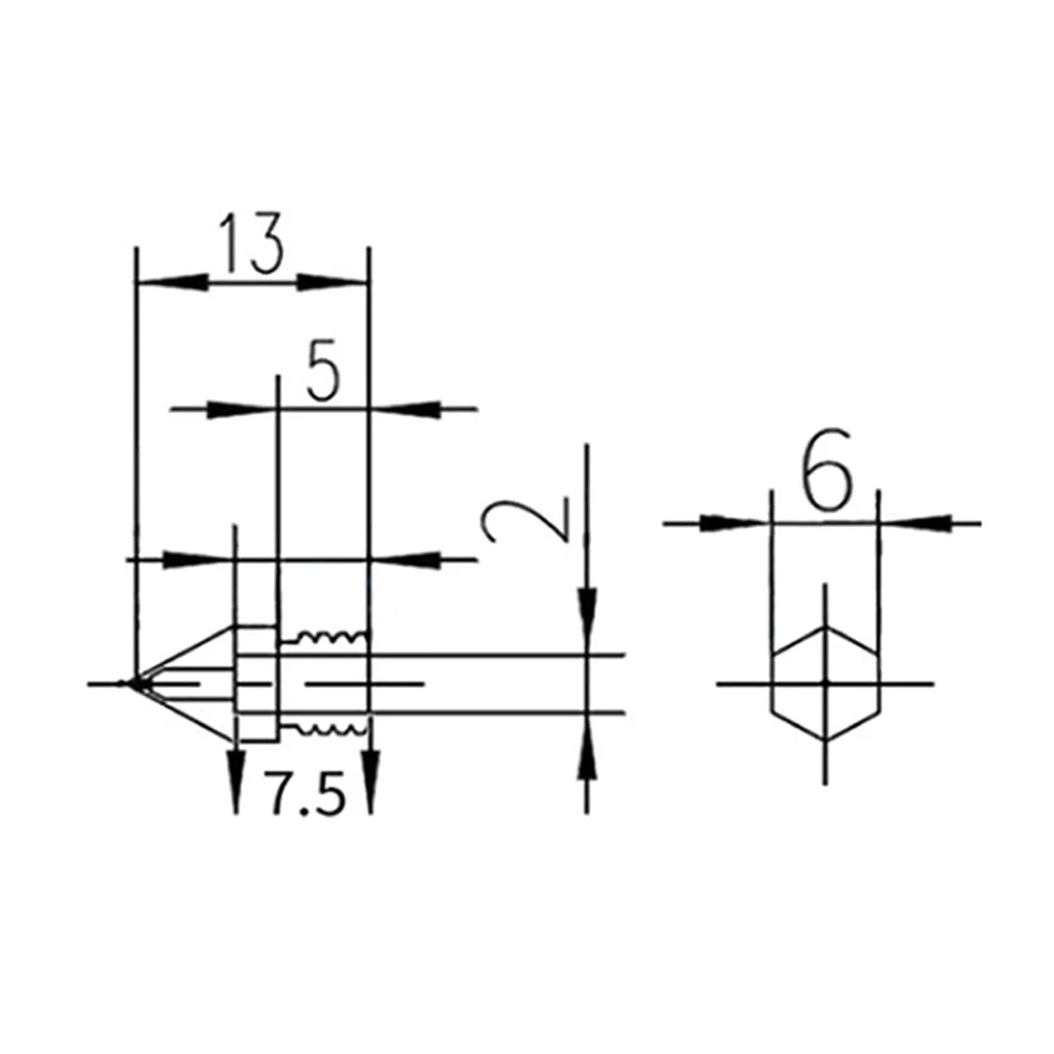 Boquilla recubierta de PTFE MK8, 1/2/5 piezas, 0,2/0,3/0,4/0,5/0,6/0,8mm, rosca de M6 para impresora 3D CR10 CR10S Ender-3 Makebot, 1,0mm