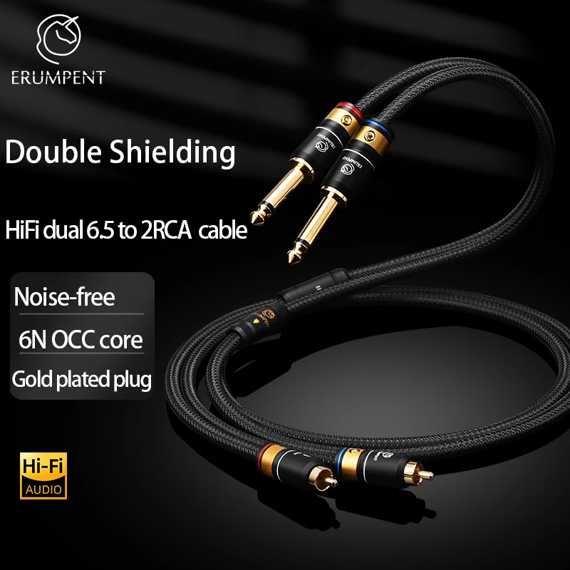 

One Pair HiFi 6.5mm to RCA Audio Cable Hi-end OCC Stereo Dual 6.35 TRS to 2RCA Male Wire for Amplifier Mixer Sound Cards