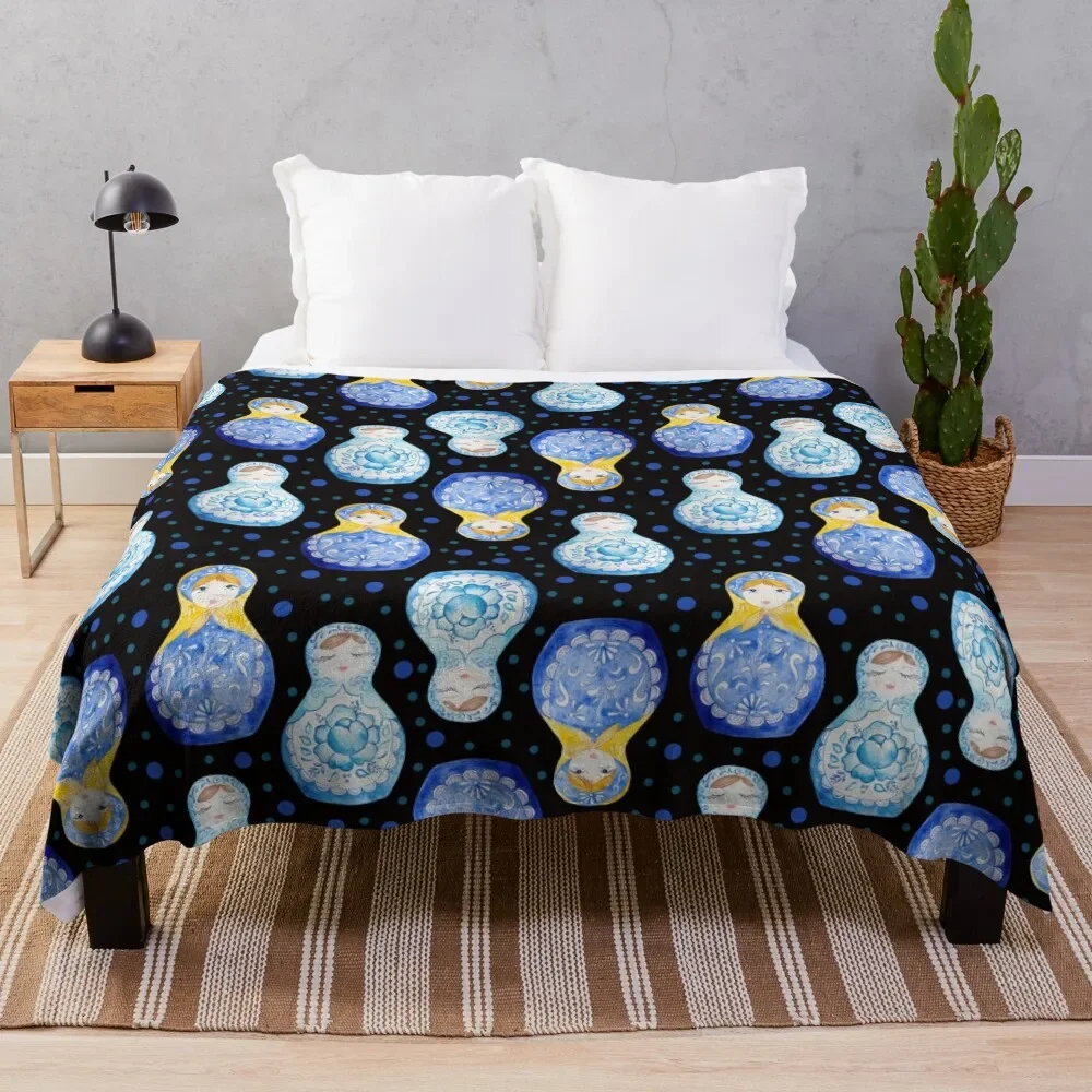 

Blue nesting dolls Throw Blanket Sofa Personalized Gift Decorative Throw Summer Beddings Blankets