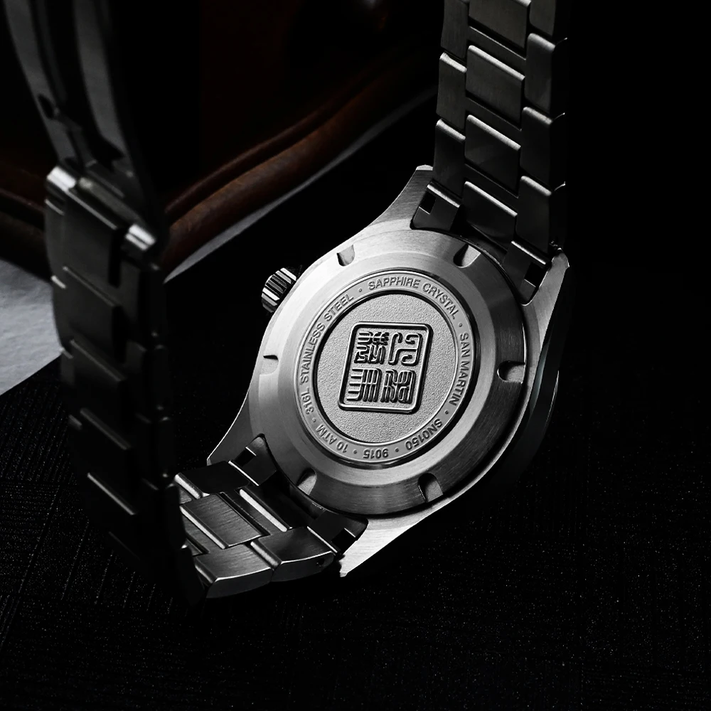 San Martin Watch 39mm Luxury Dress Miyota 9015 Automatic Mechanical Watches for Men With Mop Guilloche 100m Waterproof SN0150