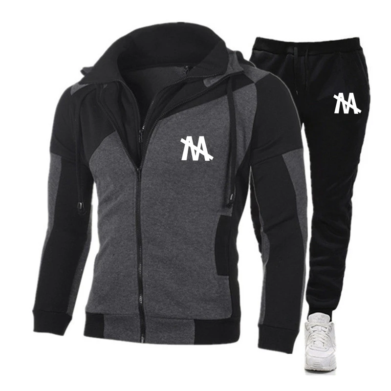 

2024 Autumn/Winter New Double Zipper Hoodie+Pants 2-piece Fashion Windproof Outdoor Sports Warmth Set