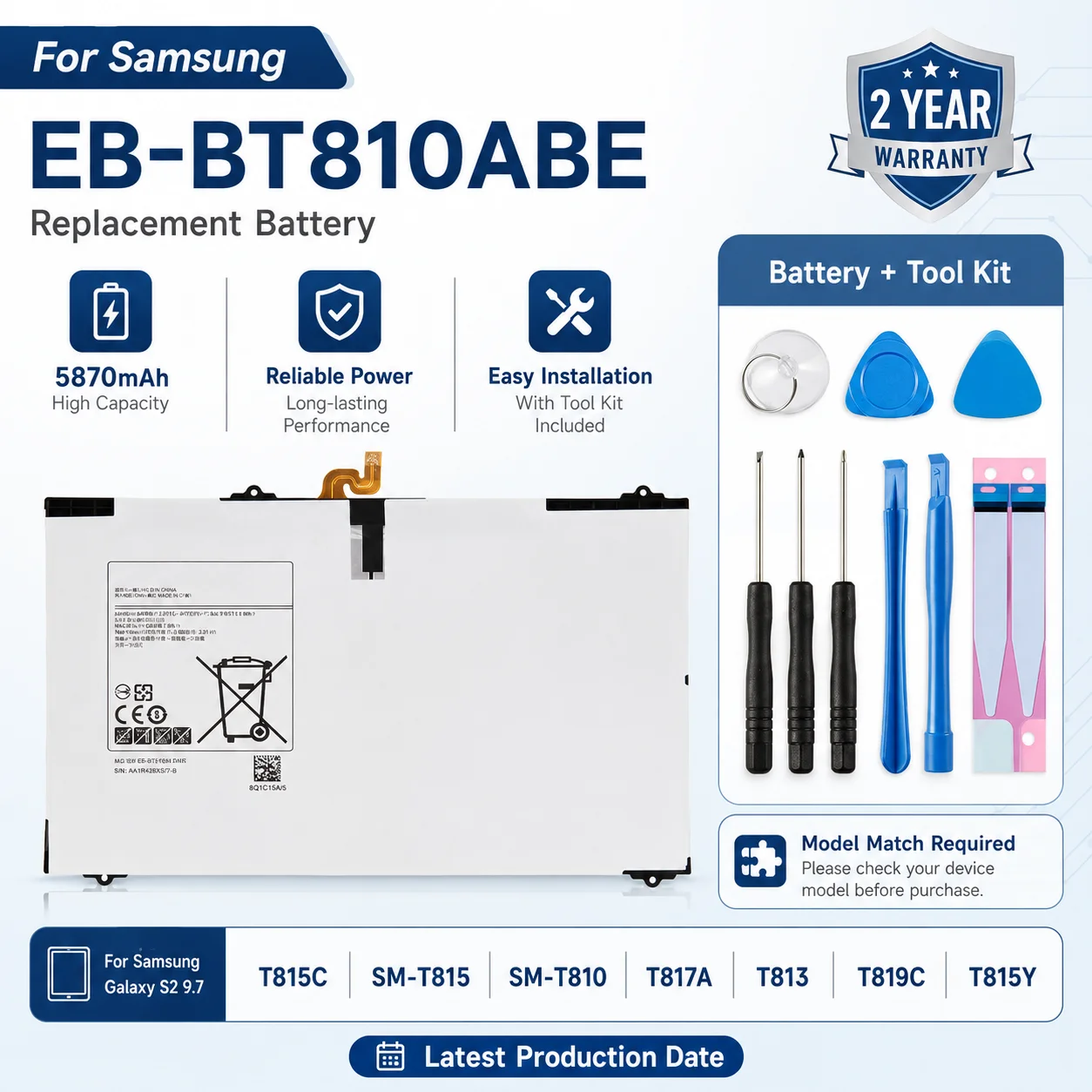 Новая высокоемкостная батарея EB-BT810ABE 5870 мАч для планшетов Samsung Galaxy Tab S2 9.7 T815C SM-T815 SM-T810 T817A T813 T819C