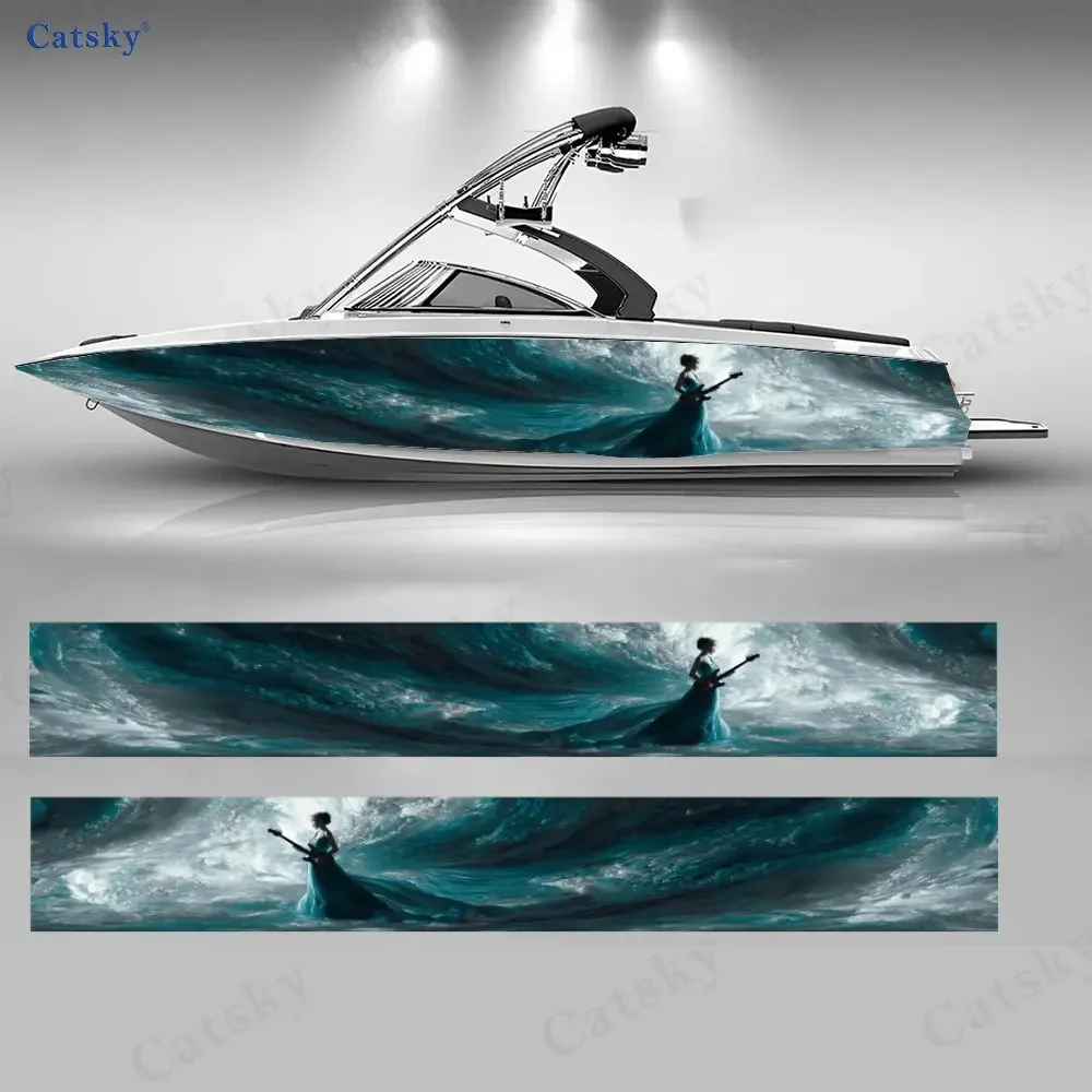 Deep Sea Guitar Beauty Rhythm Waves Special Boat Sticker Vinyl Ship Pontoon Deck Boat Fishing Decorative Pontoon Boats Decal