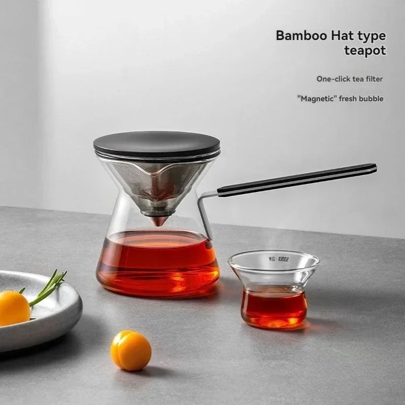 طقم شاي زجاجي مغناطيسي أنيق، فلتر من الفولاذ المقاوم للصدأ، مقبض طويل، مضاد للحرق، شاي زجاجي عالي الجودة، فصل المياه، هدية لمحبي الشاي