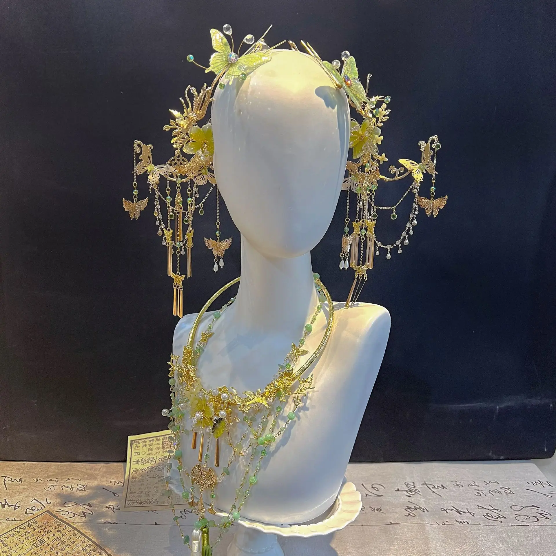 Green Hair Accessories Suit Hanfu Mori Style Hair Accessories Ancient Style Super Tassel Ancient Costume Sweet