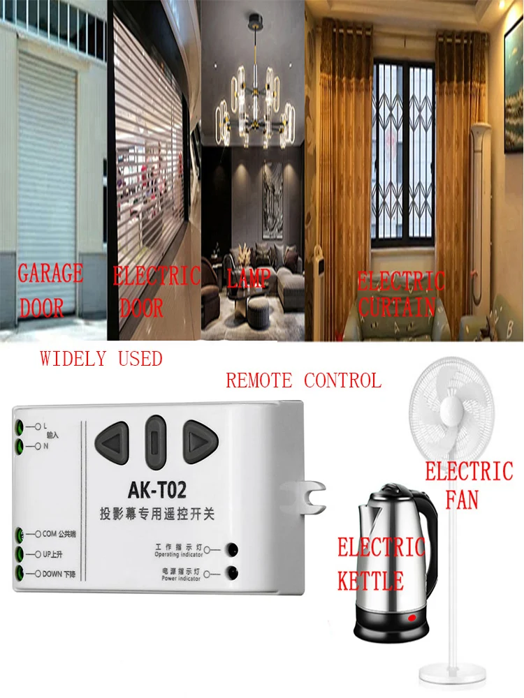 AK-T02 AC 220V Motor Wireless Remote Control Switch UP Down Stop Tubular Motor Controller Motor Forward Reverse TX RX Latched