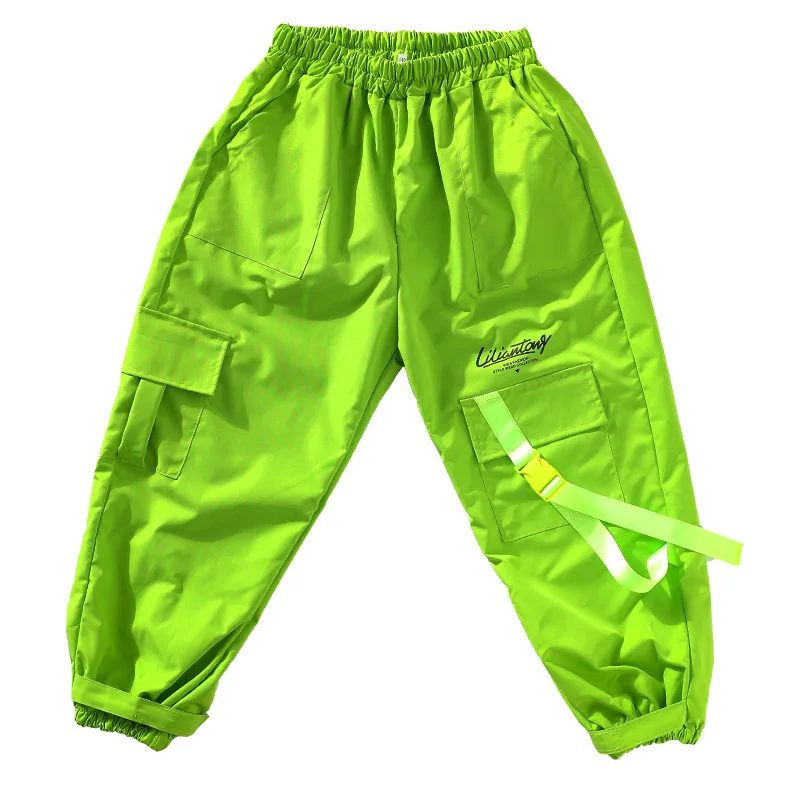 Mädchen Kpop Streetwear Sets Grüne Weste Sweatshirt Cargo Hosen Jungen Hip Hop Street Dance Kleidung Kinder Jazz Grün Kostüm