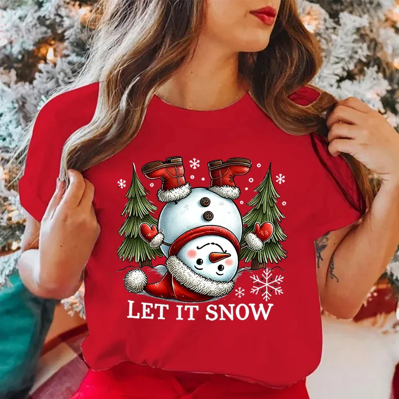 

New Christmas Snowman Let It Snow Printing T Shirt Men/Women Tops Tees Summer Cool Loose Short Sleeve Christmas T Shirts