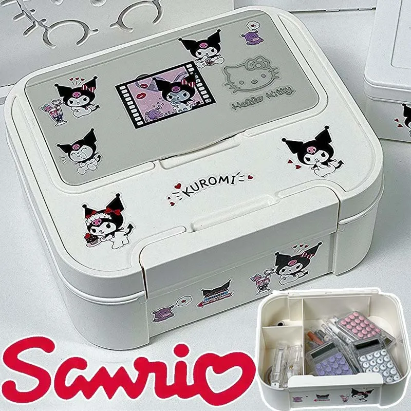 

Sanrio Hello Kitty Kawaii Storage Box High Capacity Multi-layer Storage Box Kuromi Desktop Stationery Dust-proof Writing Case