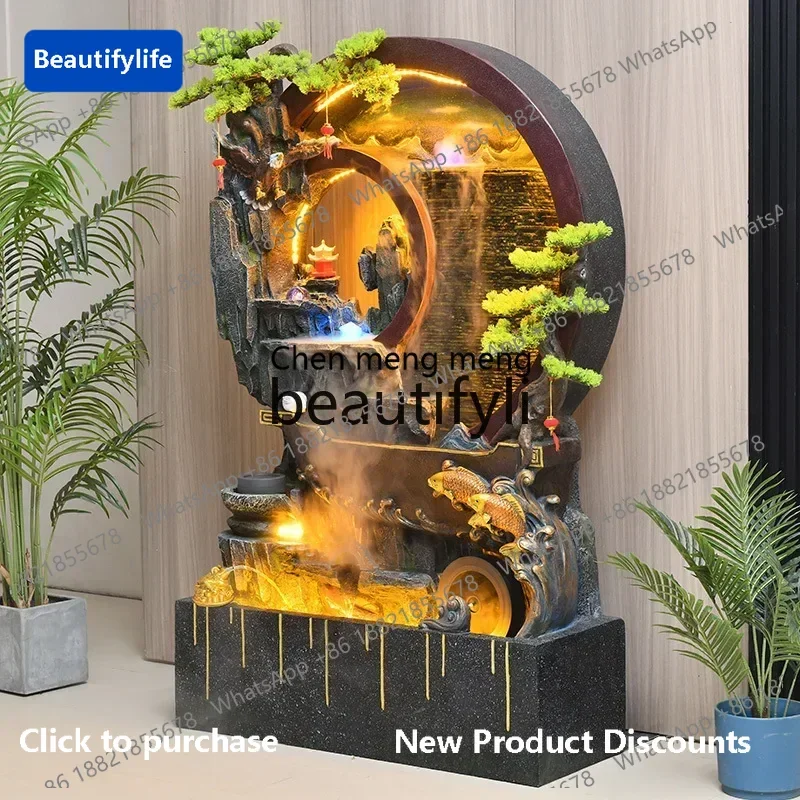 183ff Water curtain wall, screen partition rockery fountain landscape courtyard lucky landing feng shui wheel ornament
