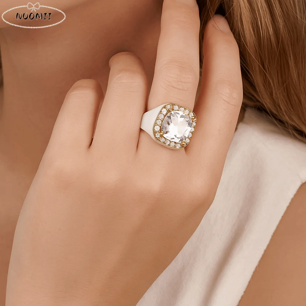 قابل للتعديل المينا نازف النفط الدائري مطلية بالذهب حجر الراين الزركون حلقة مفتوحة متعدد الألوان الملونة هندسية مربع حلقة ملابس الحفلات #1