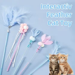 Simulation Feather Interactive Cat Toy Satin Ribbon Bell Cat Stick Toys Kitten Playing Teaser Wand Supplies Accessories 고양이 장난감