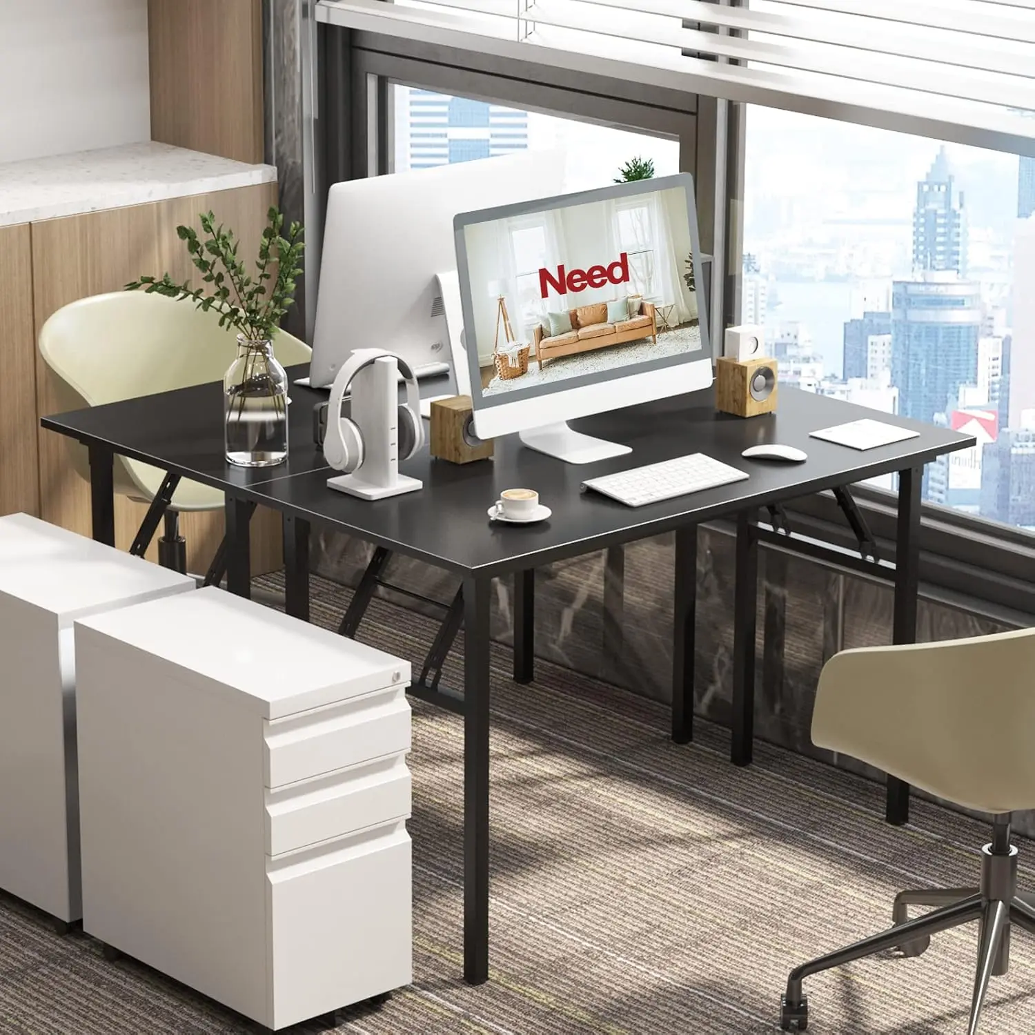 Home Office Desk 47 inch - No Assembly Folding Computer Table with BIFMA Certification,Computer Table Workstation Perfect