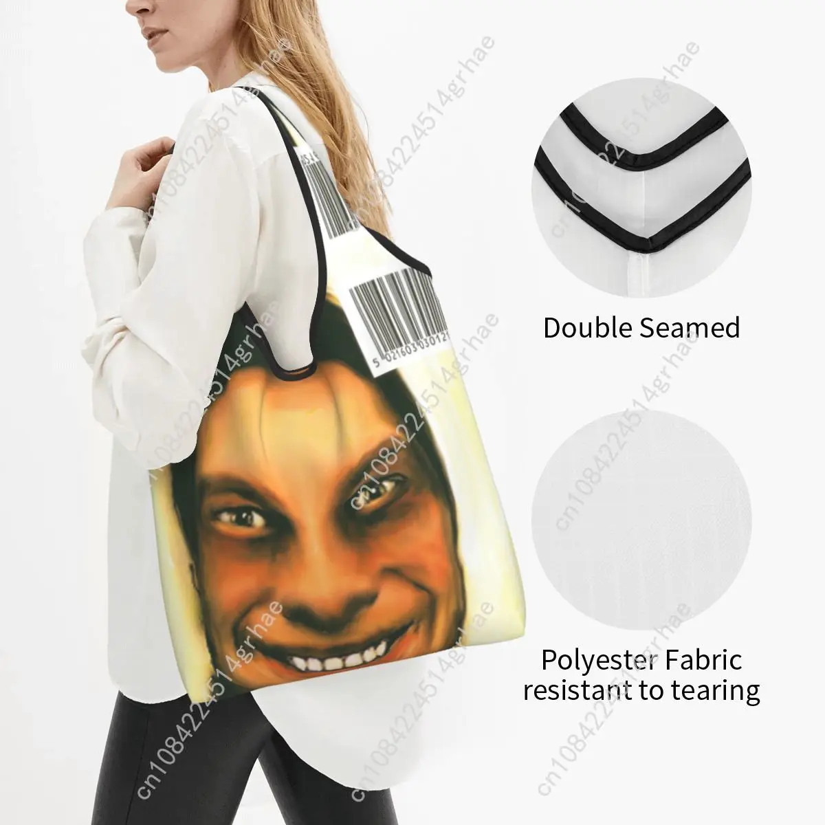 Aphex Twin Reusable Shopping Grocery Bags Foldable 50LB Weight Capacity Heavy Duty Tote Bag with Pouch Eco-Friendly Washable
