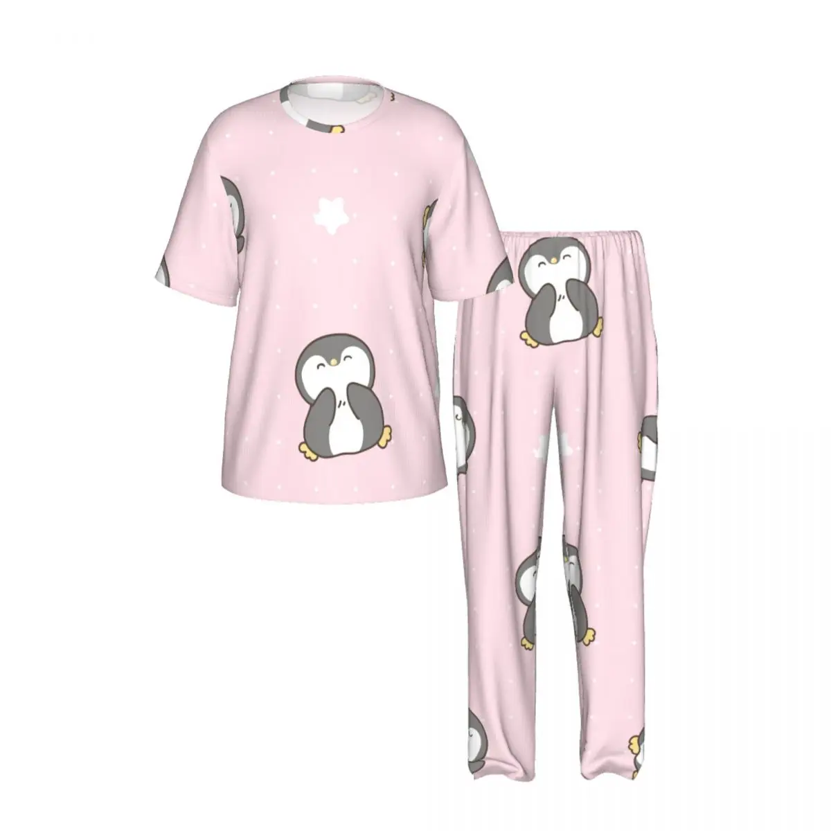 Men Pajamas Set Cartoon Penguin With White Dots And Stars Short Sleeve Spring Summer Lounge Sleepwear Male Nightwear
