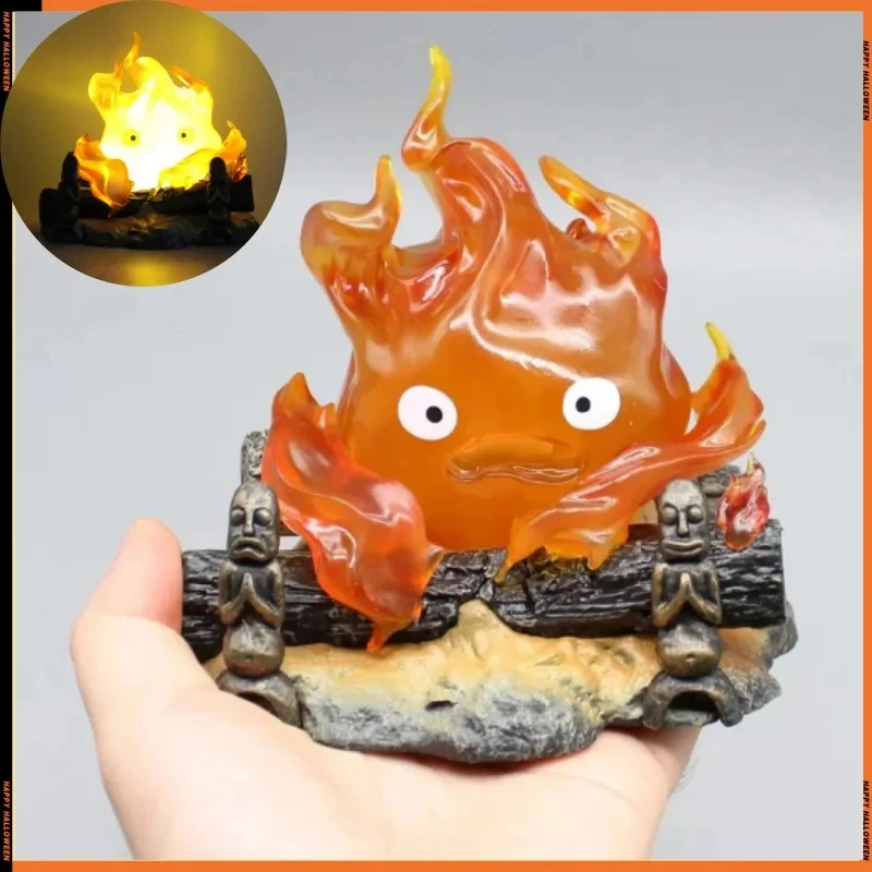 12 سنتيمتر أنيمي شخصية Calcifer مضيئة الكرتون عمل نموذج لجسم تمثال جمع سطح المكتب زينة زخرفية لعب الاطفال هدية