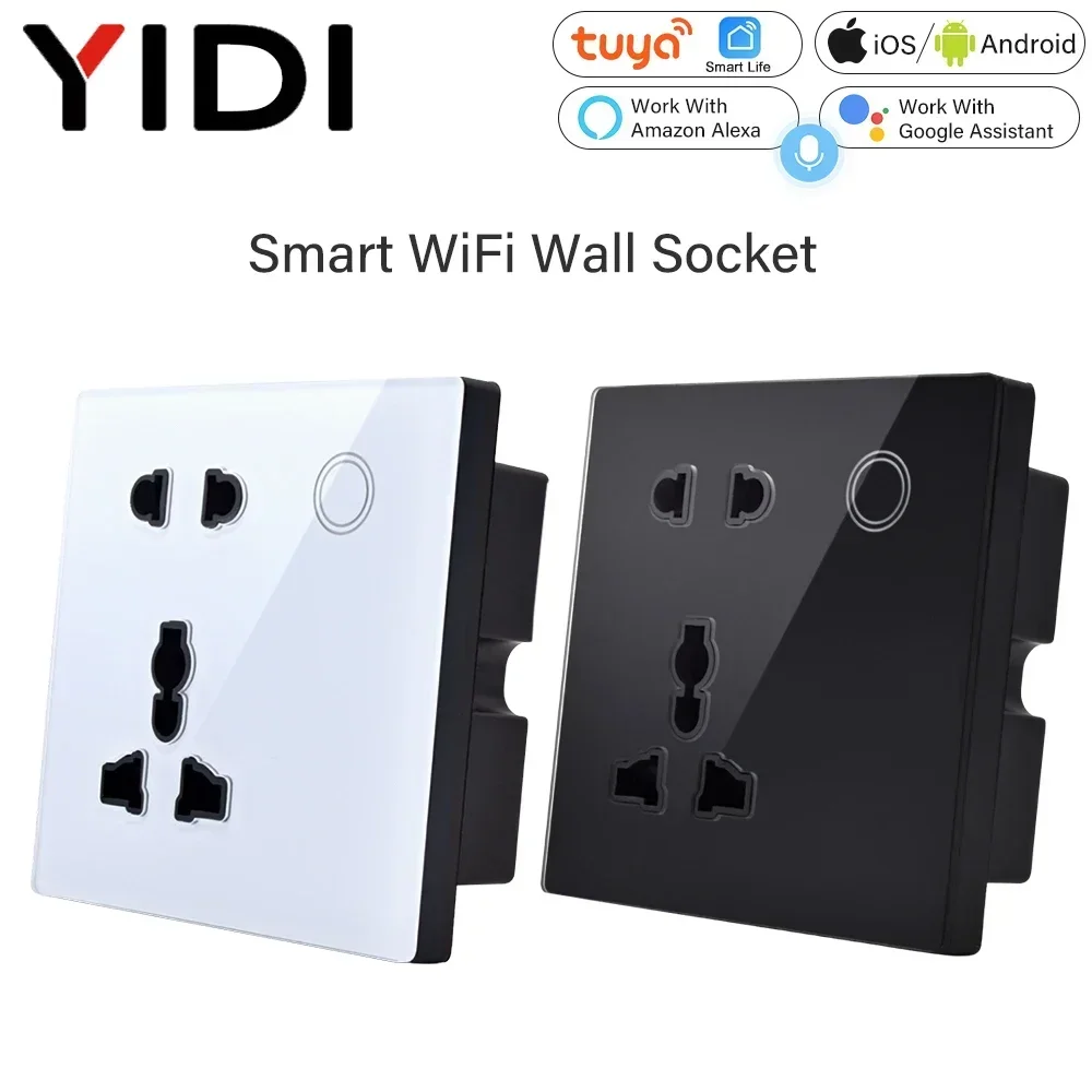 Customized Smart WiFi Wall Socket UK UN Tempered Glass Panel Home Power Outlet Touch Switch Wireless Remote Control Alexa Google