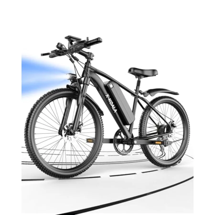 

Electric mountain bike for commuting road trail snow use; aluminum alloy frame; black; 1500W peak motor 25 MPH speed 50+ miles