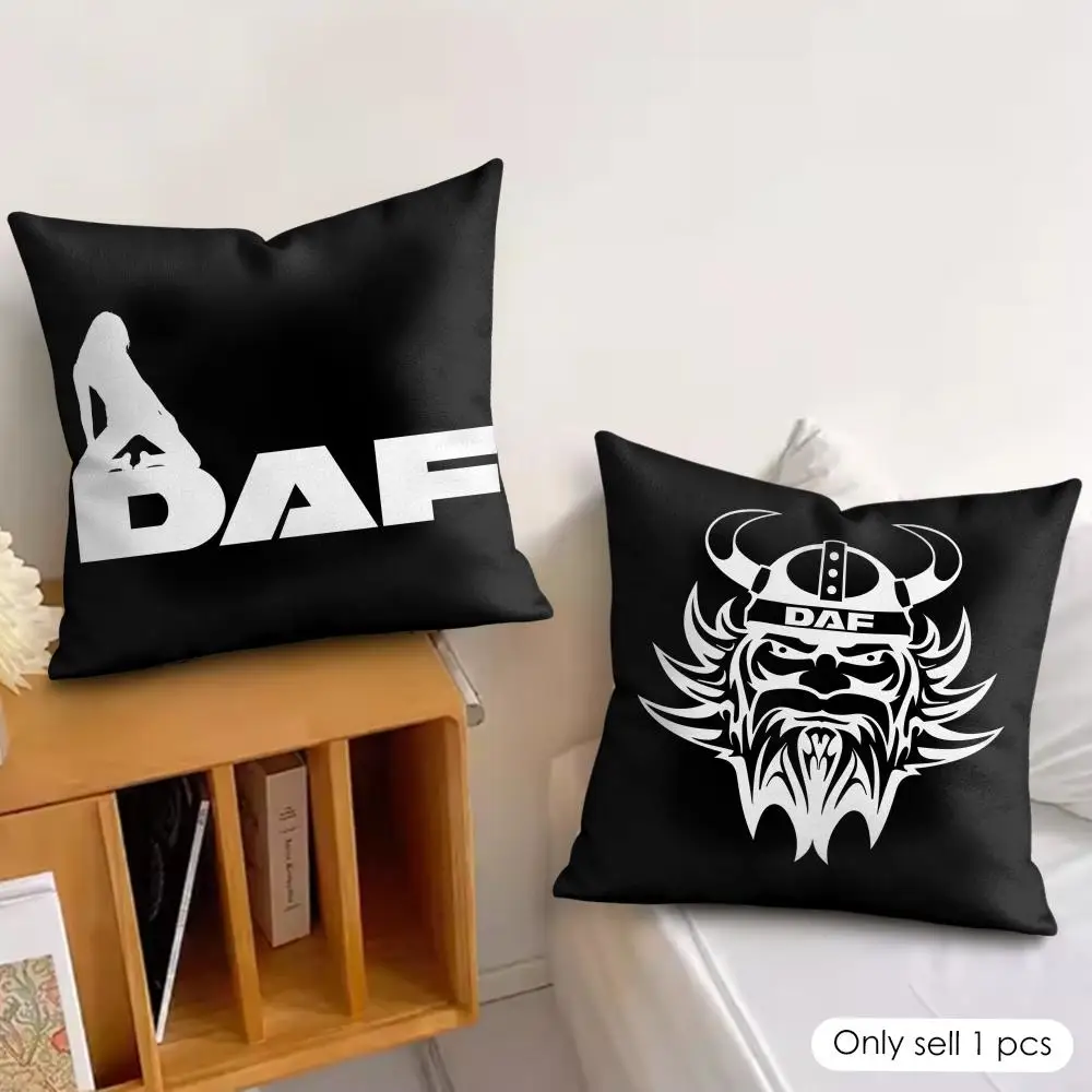 Cool D-DAF Truck Logo Cushion Cover Silky Short Plush Invisible Zipper Dustproof Sofa Pillow Case For Home Decor