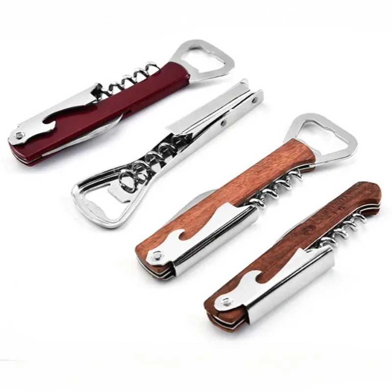 Custom LOGO Wholesale Multi-function Knife Folding Outdoor Multi-function Wooden Handle Camping Tools Wine Bottle Opener