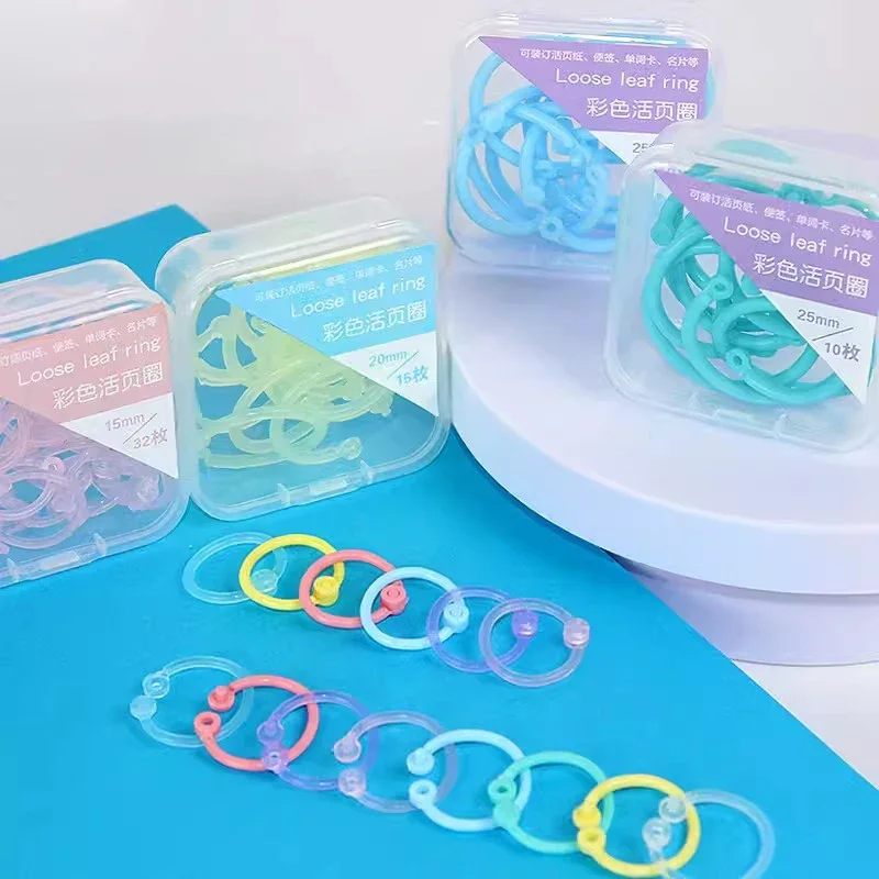 32pcs/box Colorful Loose Leaf Rings Kawaii Coil Notebook Binder Hoops DIY Album Card Making Circle Rings Office Binding Supplies