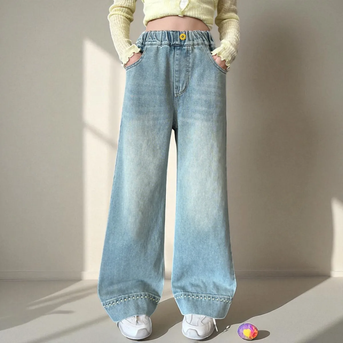 Back To School Girls Wide Leg Jeans Girls Denim Pants Schoo…