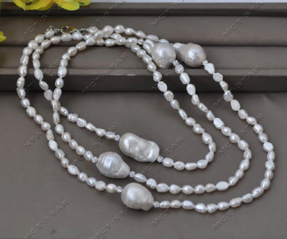 

MTC·STAR Z13302 52" 25mm White Baroque Drop Keshi Reborn Pearl CZ Bead Necklace Custom Jewelry