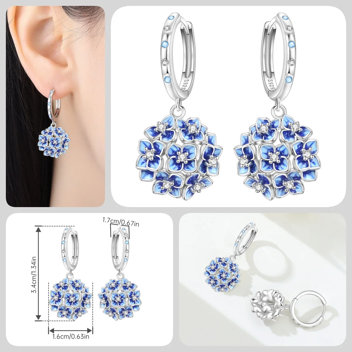 Orstarry S925 Sterling Silber Schmetterling-Blumen-Ohrringe und Halsketten-Set, Exquisites Herz-Hänge-Schmuckset für Damen, Party-Geschenk – Detail 8