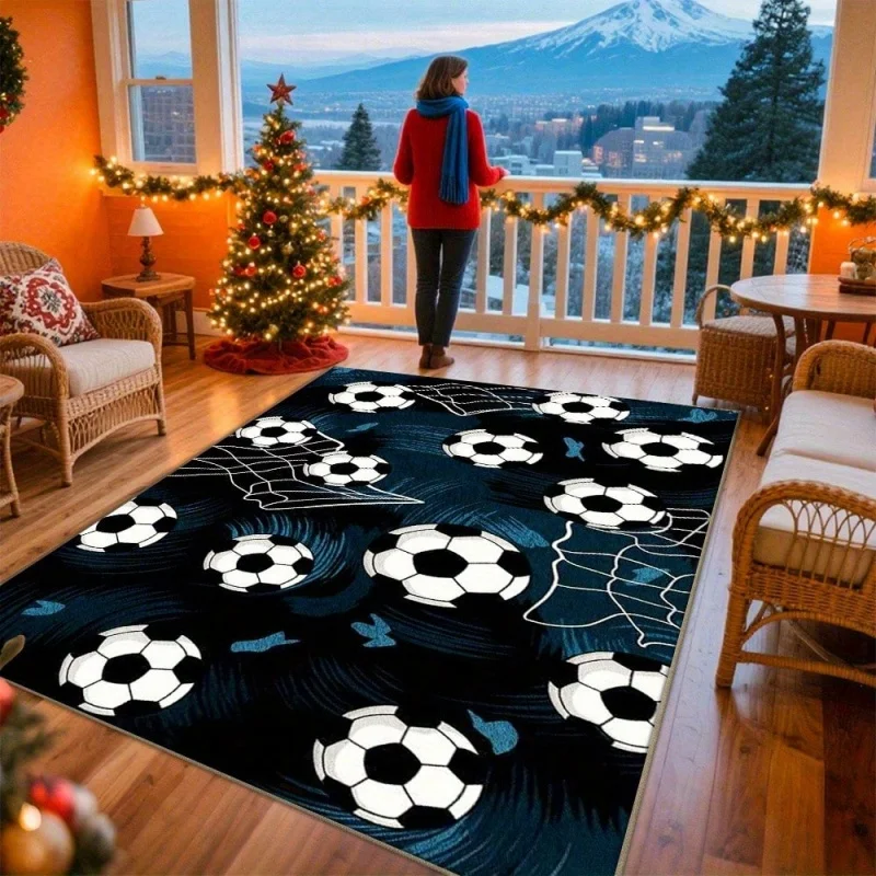 Galaxy Lightning Soccer Area Rug Colorful Nebula Football Non Slip Teen Boys Bedroom Carpet