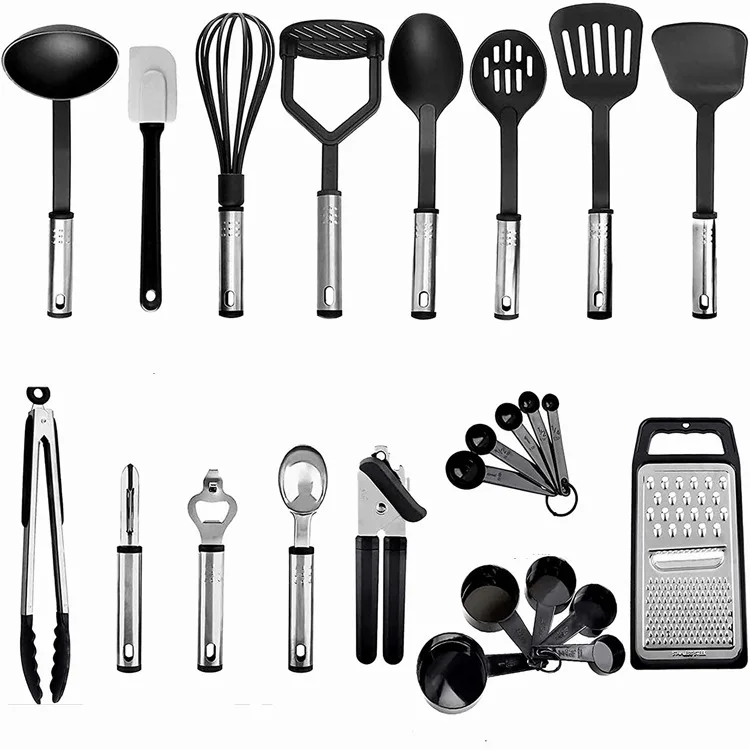 24-piece professional kitchen spatula collection featuring heat-resistant nylon heads and durable stainless steel handles ideal
