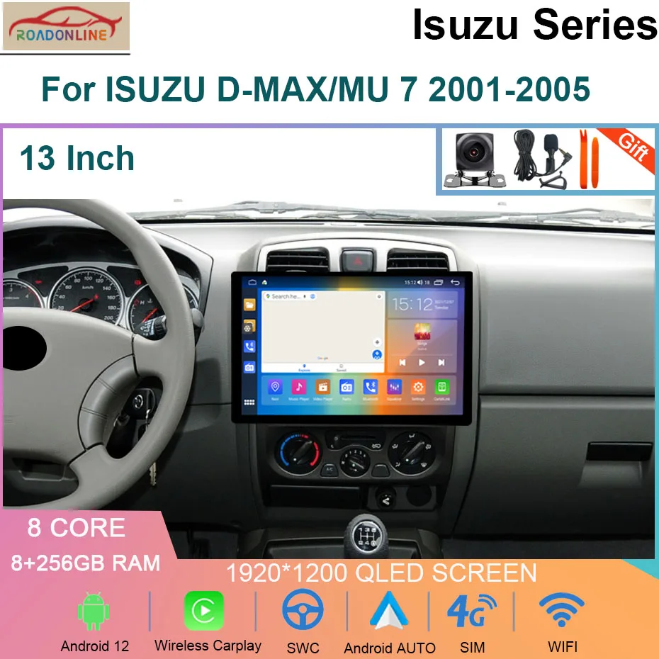 8+256GB Android12 Car Radio Stereo For ISUZU D-MAX/MU 7 2001-2005 Navigation Carplay Player Head Unit Tape Recorder