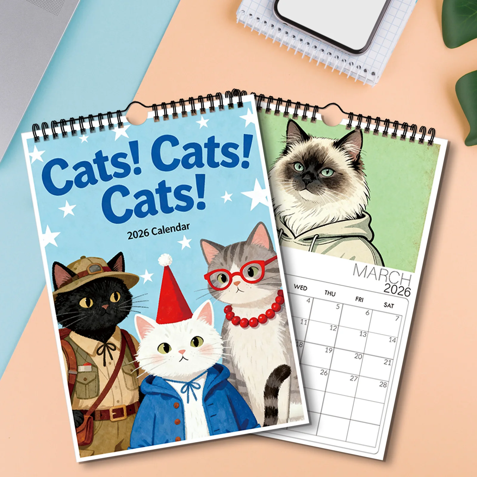 

1 шт. настенный календарь на 2026 год, подвесной календарь с игривой тематикой кота для любителей мультфильмов и любителей кошек, идеально подходит для домашнего декора, забавный настенный календарь