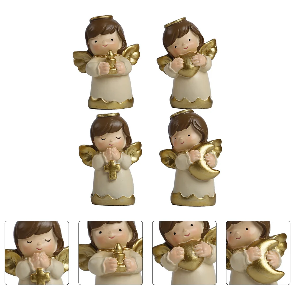 

4Pcs Angel Shape Resin Adornments Gold Color Decorative Home Wedding Birthday Party Cake Decorations Desktop Ornament