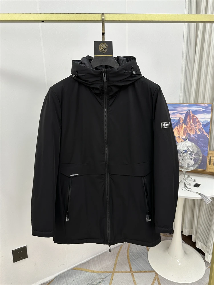 

Men's Double-Sided Wearable Du down Jaet Hooded Quilted Coat Busin Casual Long Sve Thiened Polyester Fiber Coat