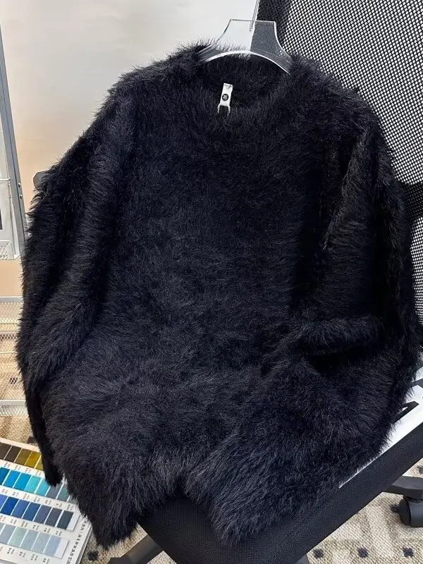 

Deep ey Faux Fur round Ne Men's Knitwear Lazy Sle Base Layer irt Casual Comfortable Long Sve Warmth Inner Wear